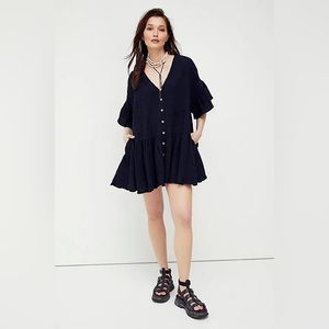 Free People Kaylani Oversized Boho Tunic Dress Black